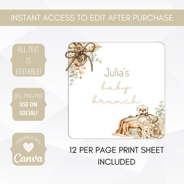 bohemian baby shower cupcake topper template